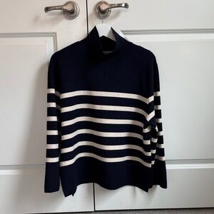 H&M Black and Cream Striped Turtleneck Sweater